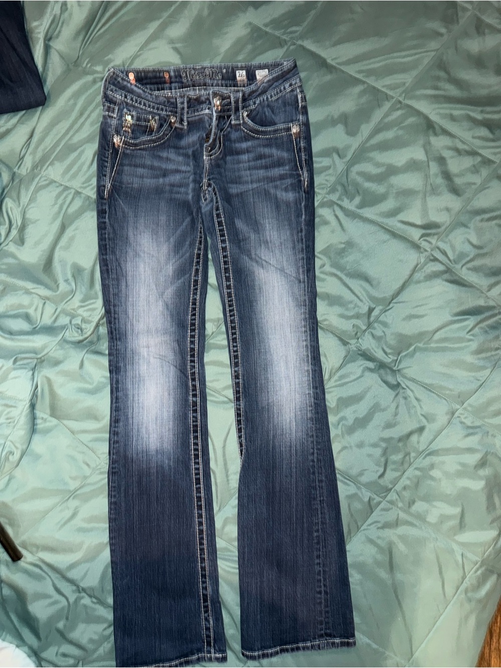 Miss Me Dark Blue Bootcut Jeans with Fading